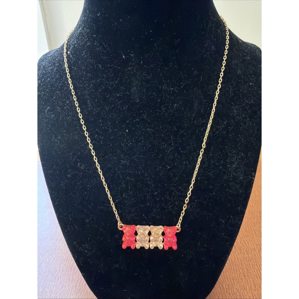 Betsy Johnson Gummy Bear Neclace 18" Pink & White Dainty Gold Tone